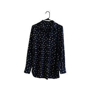 J. Crew Navy Clock Pattern Button-Up Blouse